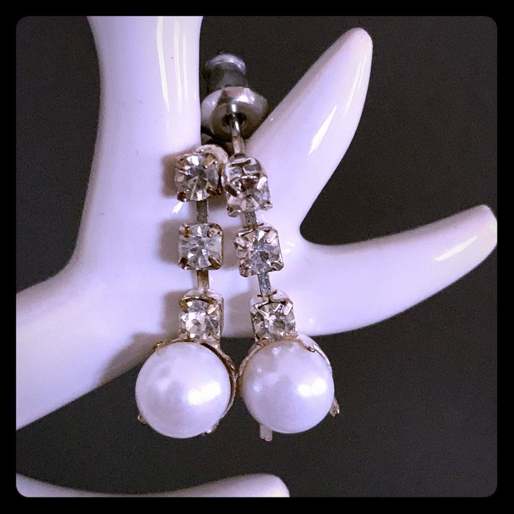 Faux pear/rhinestone dangle earrings